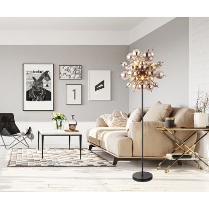 Globo - Grīdas stāvlampa 6xE14/25W/230V melna/dūmakains