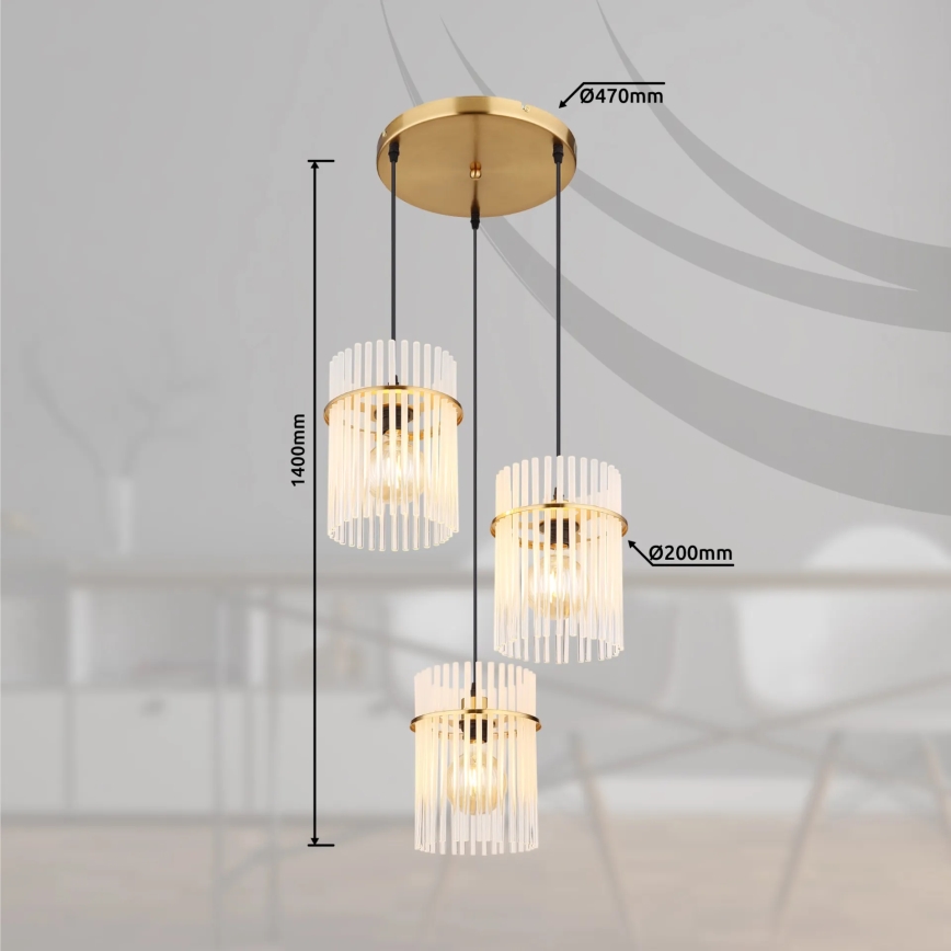 Globo - Lustra ar auklu 3xE27/60W/230V d. 47 cm zelta
