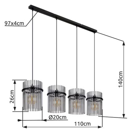 Globo - Lustra ar auklu 4xE27/60W/230V melna