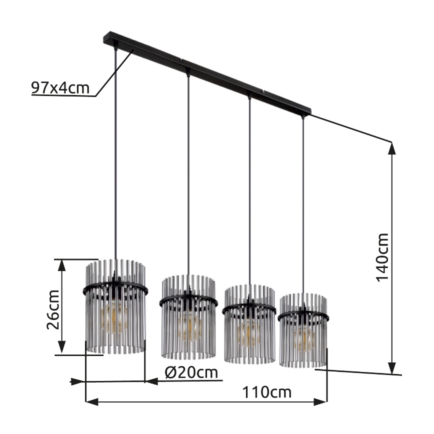 Globo - Lustra ar auklu 4xE27/60W/230V melna
