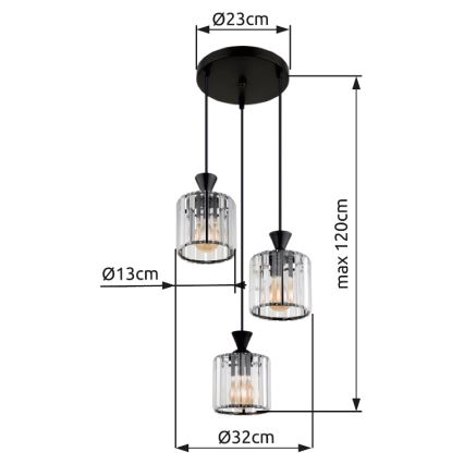 Globo - Lustra ar auklu 3xE27/60W/230V d. 32 cm melna