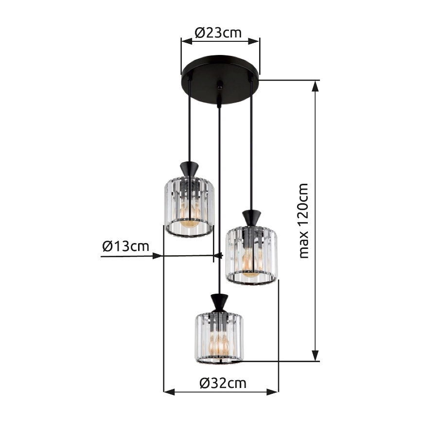 Globo - Lustra ar auklu 3xE27/60W/230V d. 32 cm melna