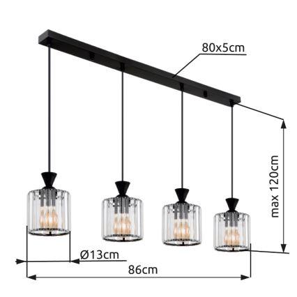 Globo - Lustra ar auklu 4xE27/60W/230V melna