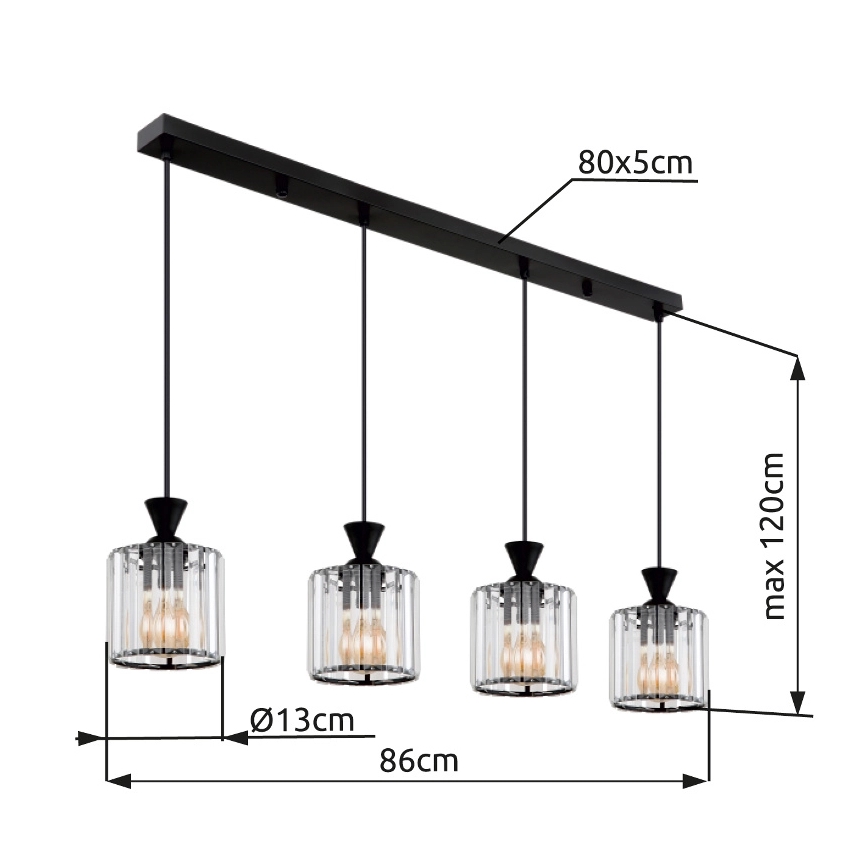 Globo - Lustra ar auklu 4xE27/60W/230V melna