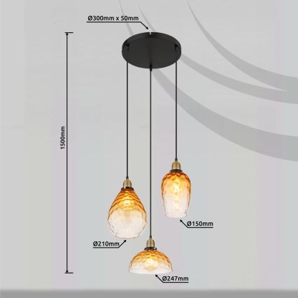 Globo - Lustra ar auklu 3xE27/60W/230V d. 46 cm oranža