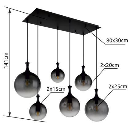 Globo - Lustra ar auklu 6xE27/10W/230V melna