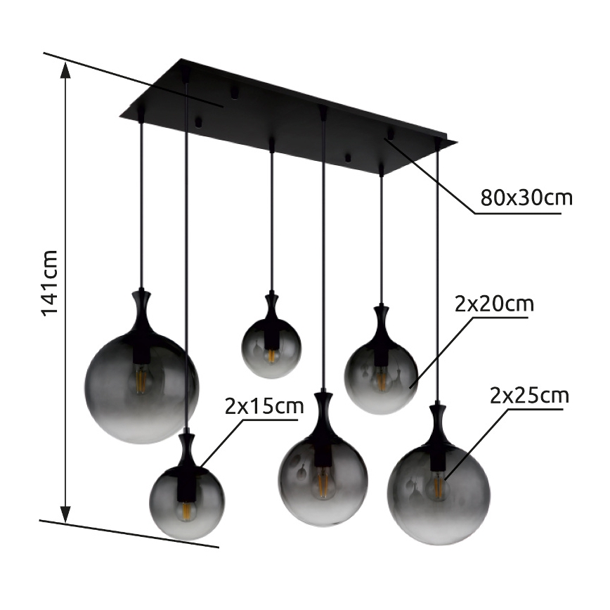 Globo - Lustra ar auklu 6xE27/10W/230V melna
