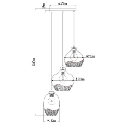 Globo - Karājoša lustra uz troses 3xE27/60W/230V Ø 45 cm