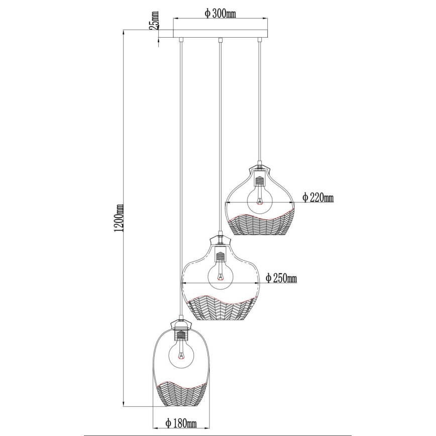 Globo - Karājoša lustra uz troses 3xE27/60W/230V Ø 45 cm