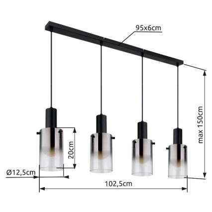Globo - Lustra ar auklu 4xE27/40W/230V melna