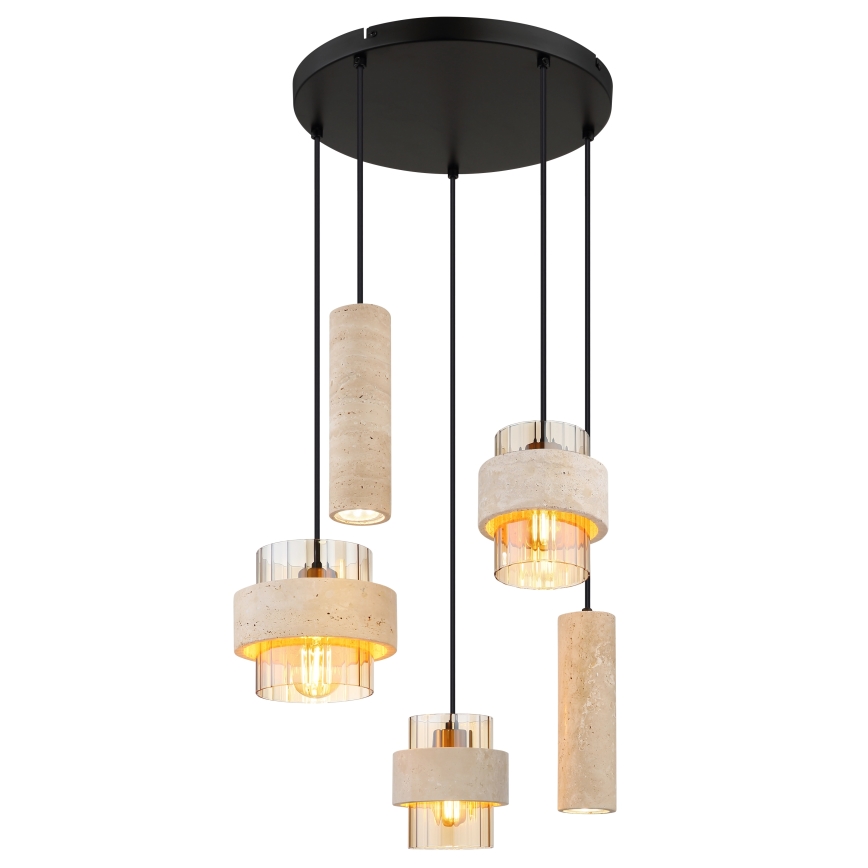 Globo - Griestu lampa uz troses 3xE27/40W/230V + 2xGU10/10W travertīns