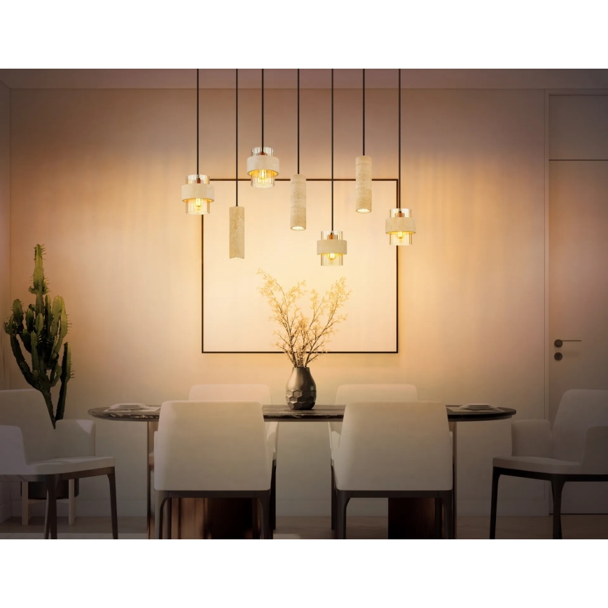 Globo - lustra uz troses 4xE27/40W/230V + 3xGU10/10W travertīns