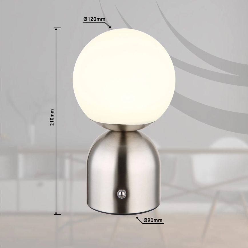 Globo - LED Aptumšojama skārienvadāma galda lampa LED/2,5W/3,7V 2700K/4000K/6500K 1800 mAh USB matēts hroms