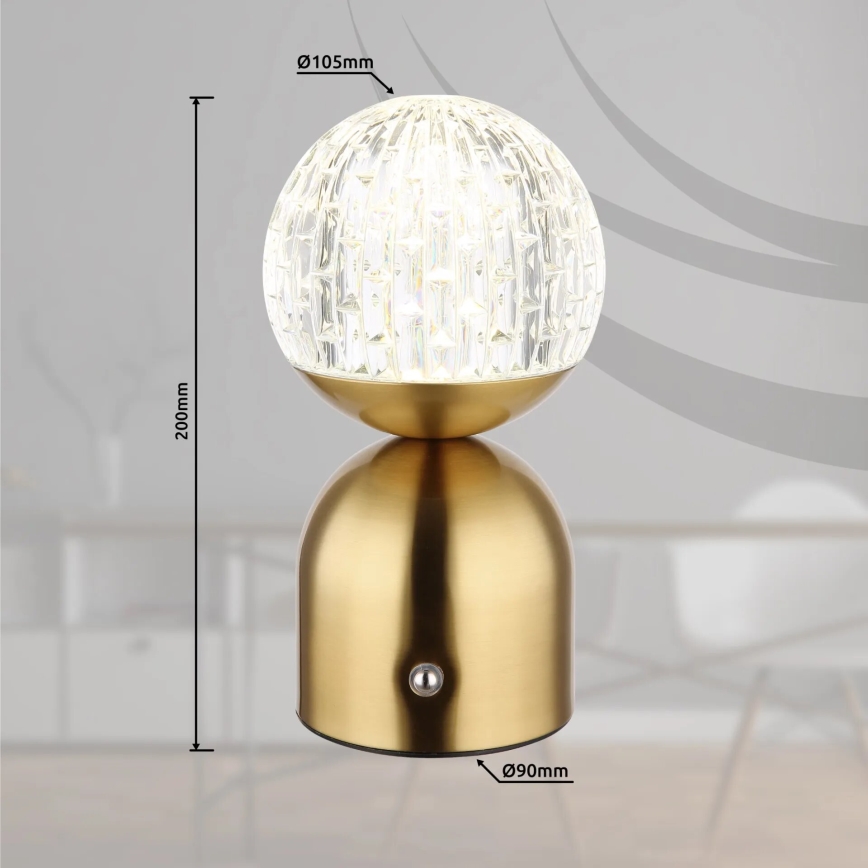 Globo - LED Aptumšojama skārienvadāma galda lampa LED/2,5W/3,7V 2700/4000/6500K 1800 mAh USB misiņš