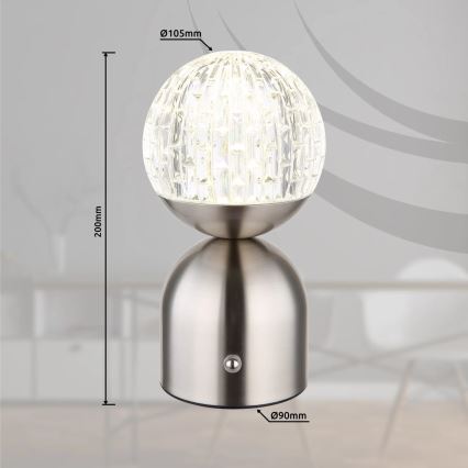 Globo - LED Aptumšojama skārienvadāma galda lampa LED/2,5W/3,7V 2700/4000/6500K 1800 mAh USB matēts hroms
