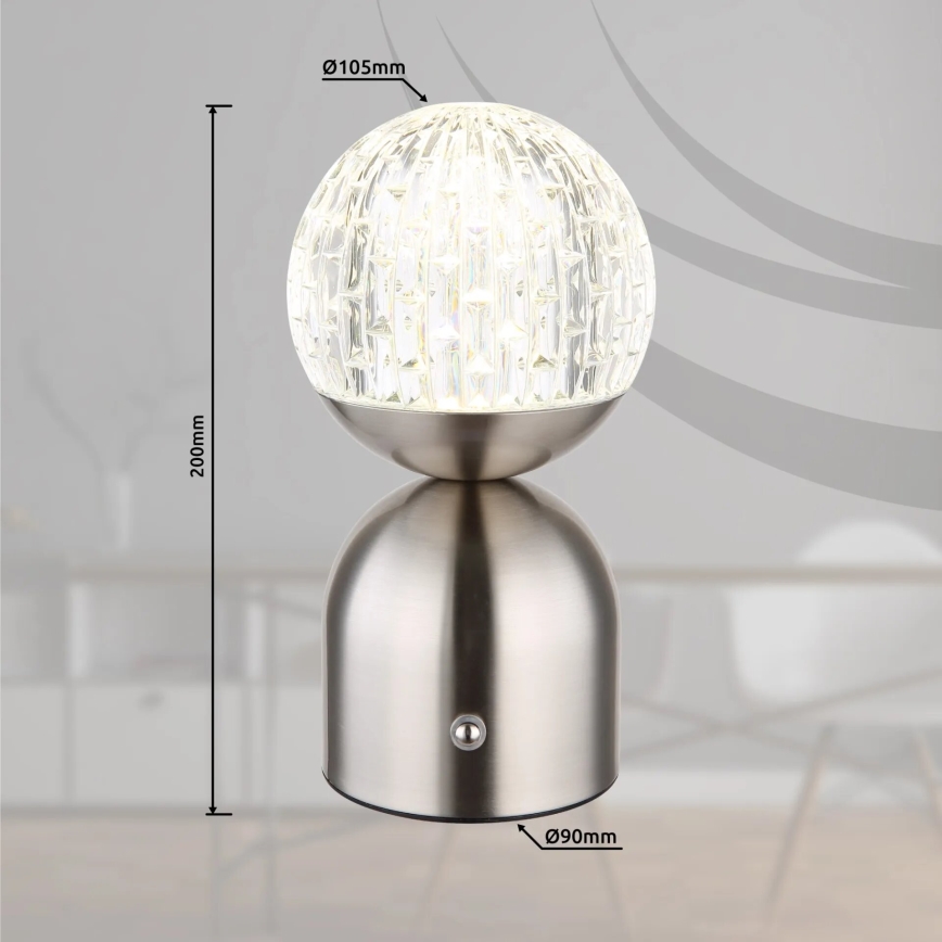Globo - LED Aptumšojama skārienvadāma galda lampa LED/2,5W/3,7V 2700/4000/6500K 1800 mAh USB matēts hroms