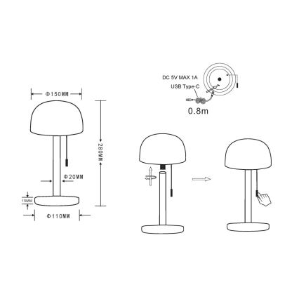 Globo - LED Uzlādējama galda lampa LED/1,5W/3,7V 3000/4200/6000K 1800mAh sudraba
