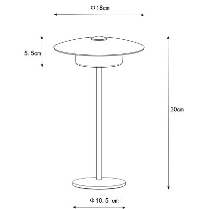 Globo - LED Āra uzlādējama skārienvadāma galda lampa LED/3W/3,7V 1800/2700/3000K IP44 1800 mAh melna