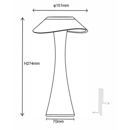 Globo - LED Aptumšojama, lādējama galda lampa LED/2,5W/3,7V 1200mAh 2700K/4500K/6500K zelta