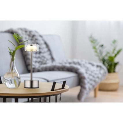 Globo - LED Aptumšojama uzlādējama skārienvadāma galda lampa LED/2,5W/3,7V 2700/4000/6500K 1800mAh matēts hroms