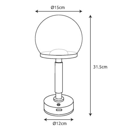 Globo - LED Aptumšojama uzlādējama skārienvadāma galda lampa LED/2,5W/5V 1800mAh 2700/4000/6500K melna