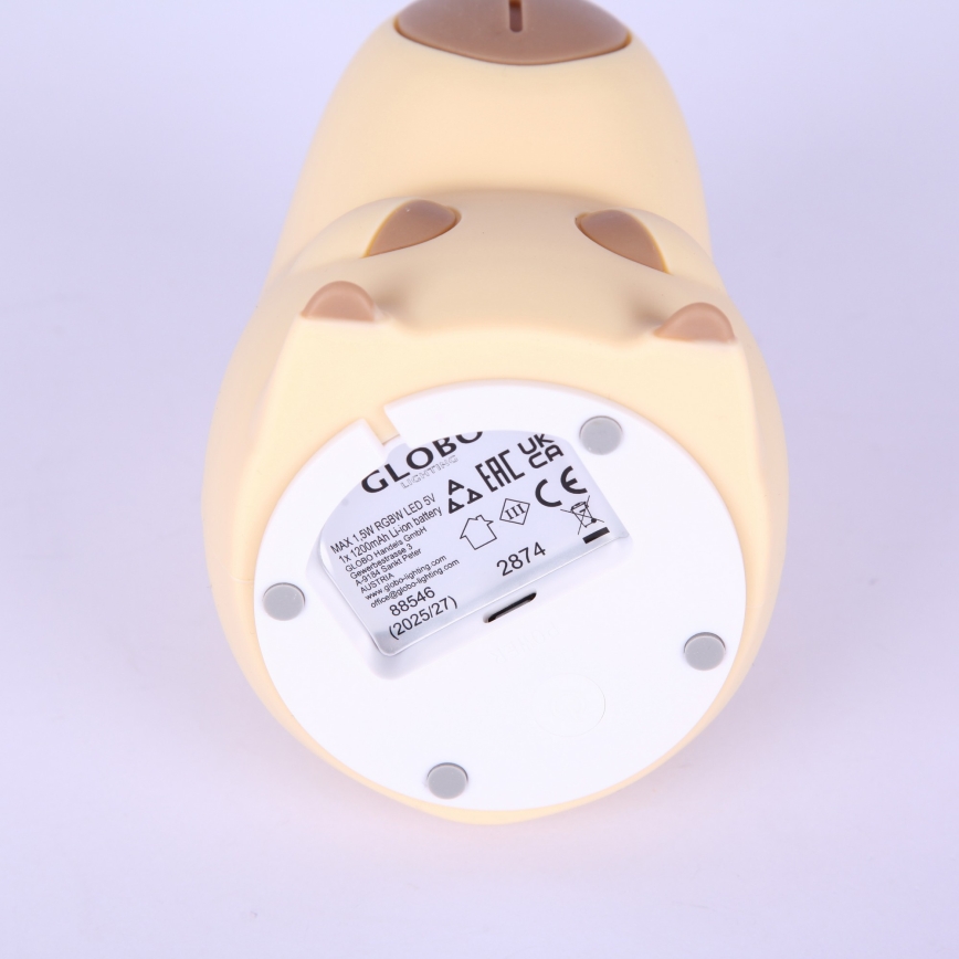 Globo - LED RGBW ar regulējamu spilgtumu, uzlādējama bērnu naktsgaisma LED/1,5W/5V 1200 mAh kapibara