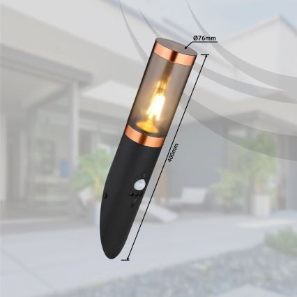 Globo - Āra sienas lampa ar sensoru 1xE27/15W/230V IP44 melna/varš