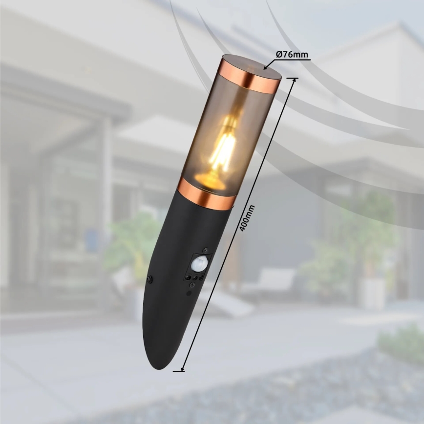 Globo - Āra sienas lampa ar sensoru 1xE27/15W/230V IP44 melna/varš
