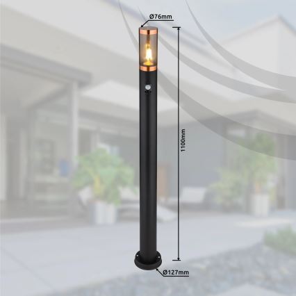 Globo - Āra lampa ar sensoru 1xE27/15W/230V IP44 110 cm melna/varš