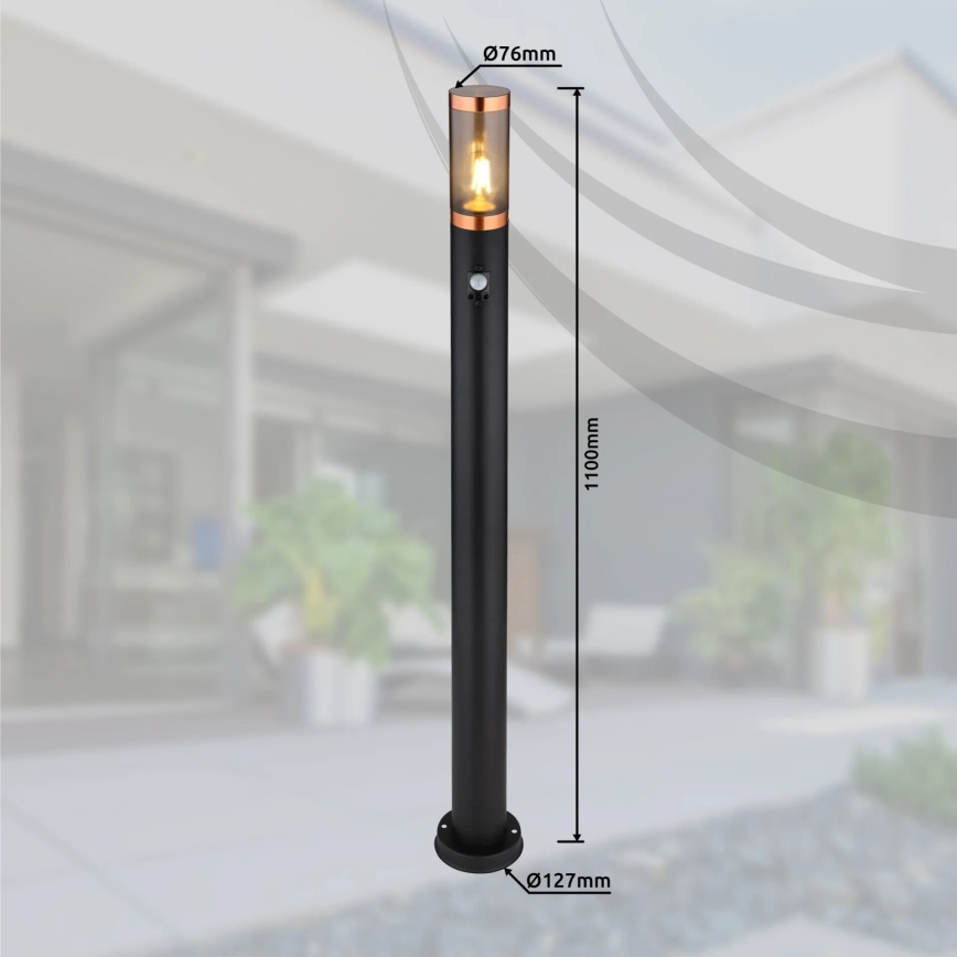 Globo - Āra lampa ar sensoru 1xE27/15W/230V IP44 110 cm melna/varš