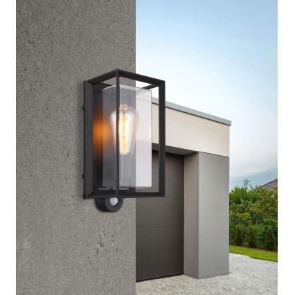 Globo - Āra sienas lampa ar sensoru 1xE27/60W/230V IP44 melna