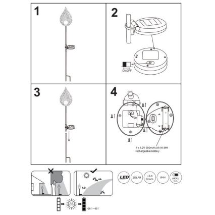 Globo - LED Saules enerģijas lampa LED/0,06W/3,2V 300mAh IP44
