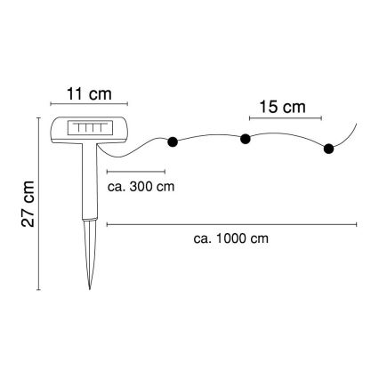 Globo - LED Saules enerģijas virtene 10 m 50xLED/2,4V IP44