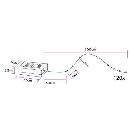Globo - LED saules virtene 120xLED/3,2V IP44 13,4 m 600 mAh