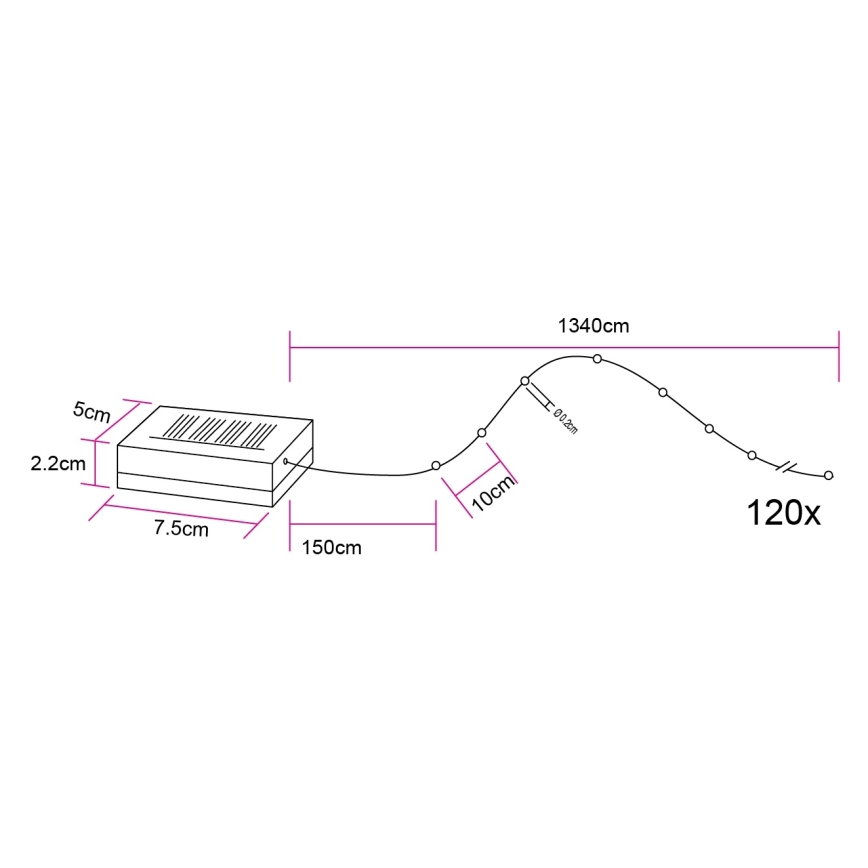Globo - LED saules virtene 120xLED/3,2V IP44 13,4 m 600 mAh