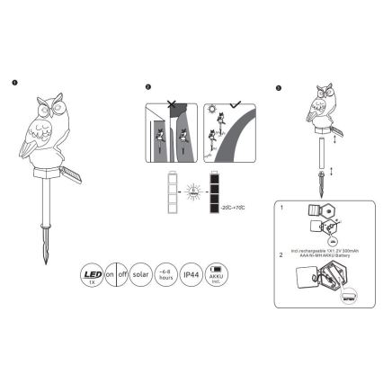 Globo - LED Saules enerģijas lampa LED/0,06W/3V IP44 pūce