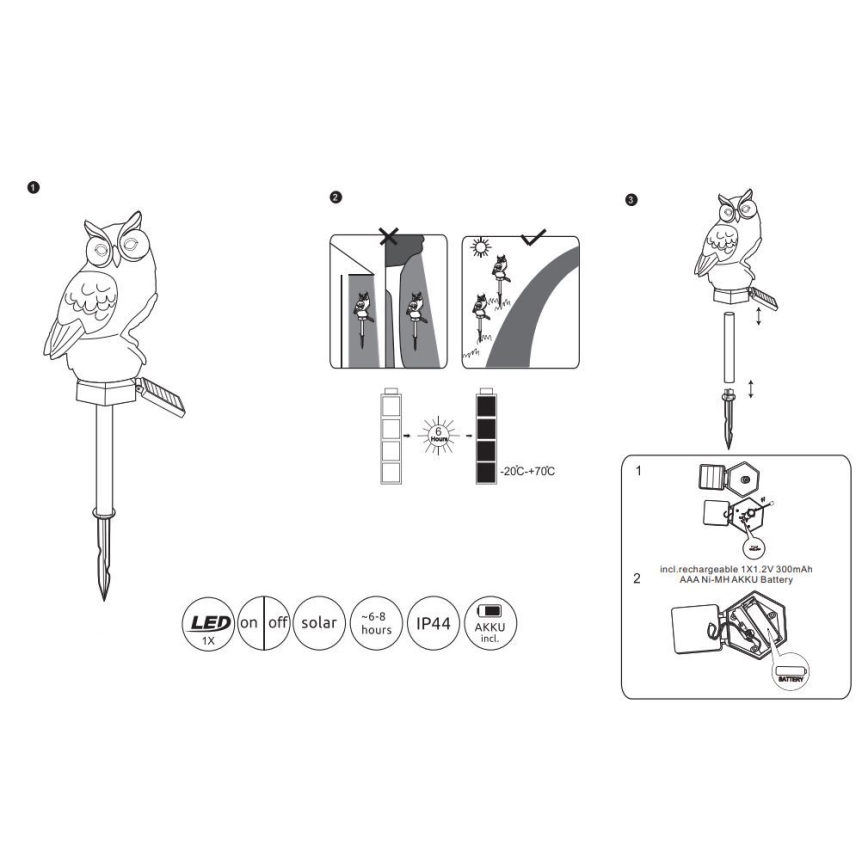 Globo - LED Saules enerģijas lampa LED/0,06W/3V IP44 pūce