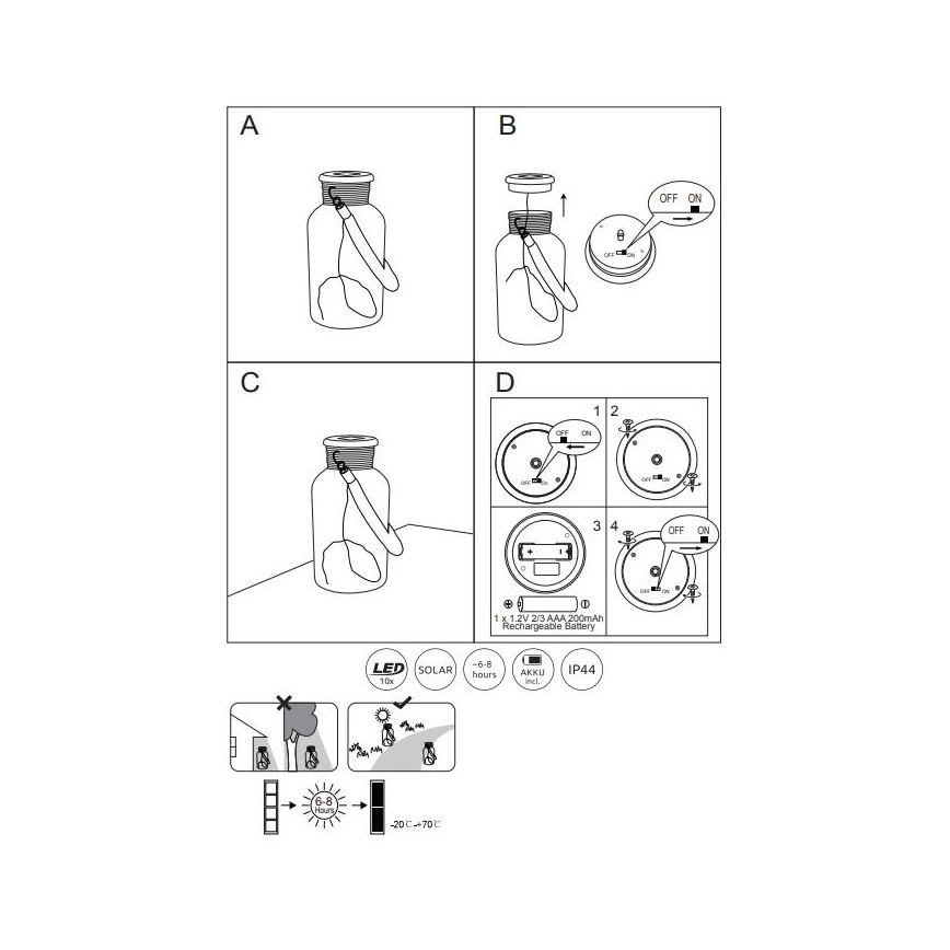 Globo - LED Saules enerģijas lampa LED/0,6W/3,2V IP44