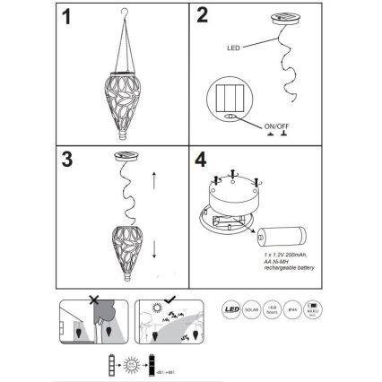 Globo - LED Saules enerģijas lampa LED/0,9W/3,2V IP44 200 mAh caurspīdīga