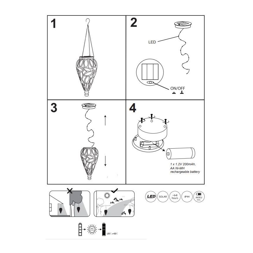 Globo - LED Saules enerģijas lampa LED/0,9W/3,2V IP44 200 mAh caurspīdīga