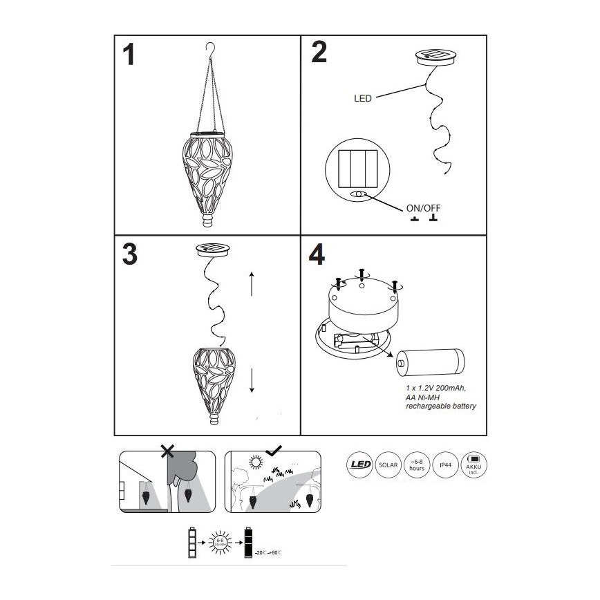 Globo - LED Saules enerģijas lampa LED/0,9W/3,2V IP44 dzeltena