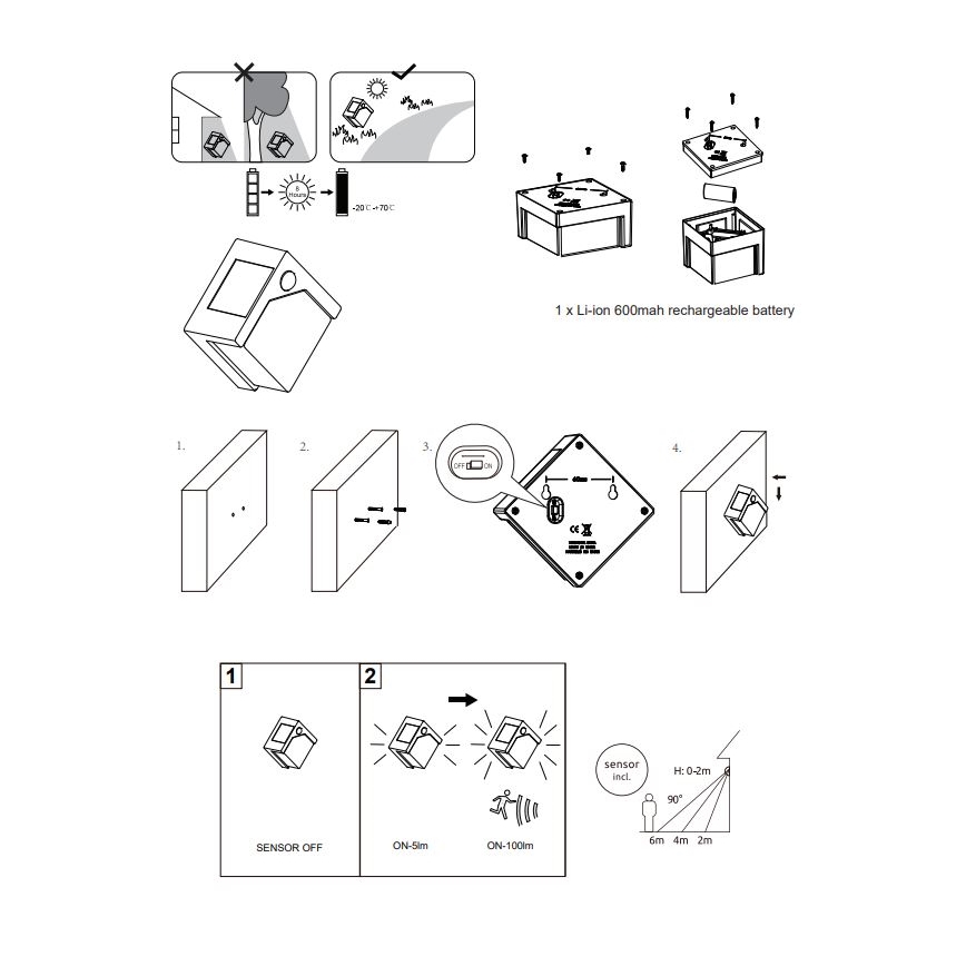 Globo - LED Saules enerģijas lampa ar sensoru LED/0,48W/3V IP44 600 mAh