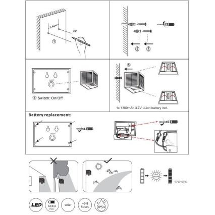 Globo - LED Saules enerģijas lampa LED/6W/3,2V 3000K IP54