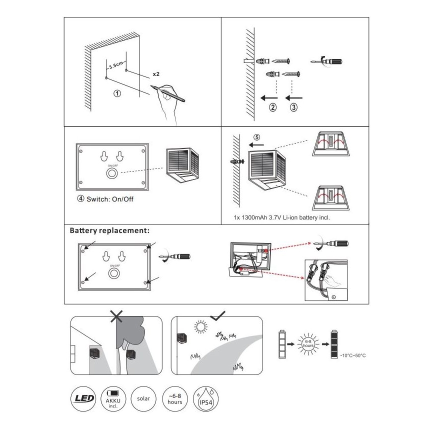 Globo - LED Saules enerģijas lampa LED/6W/3,2V 3000K IP54 1300 mAh