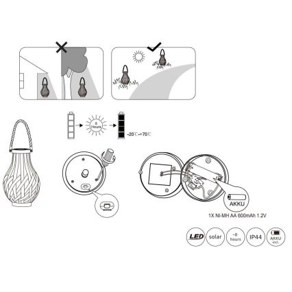 Globo - LED Saules enerģijas lampa LED/0,06W/3V IP44 bambusa