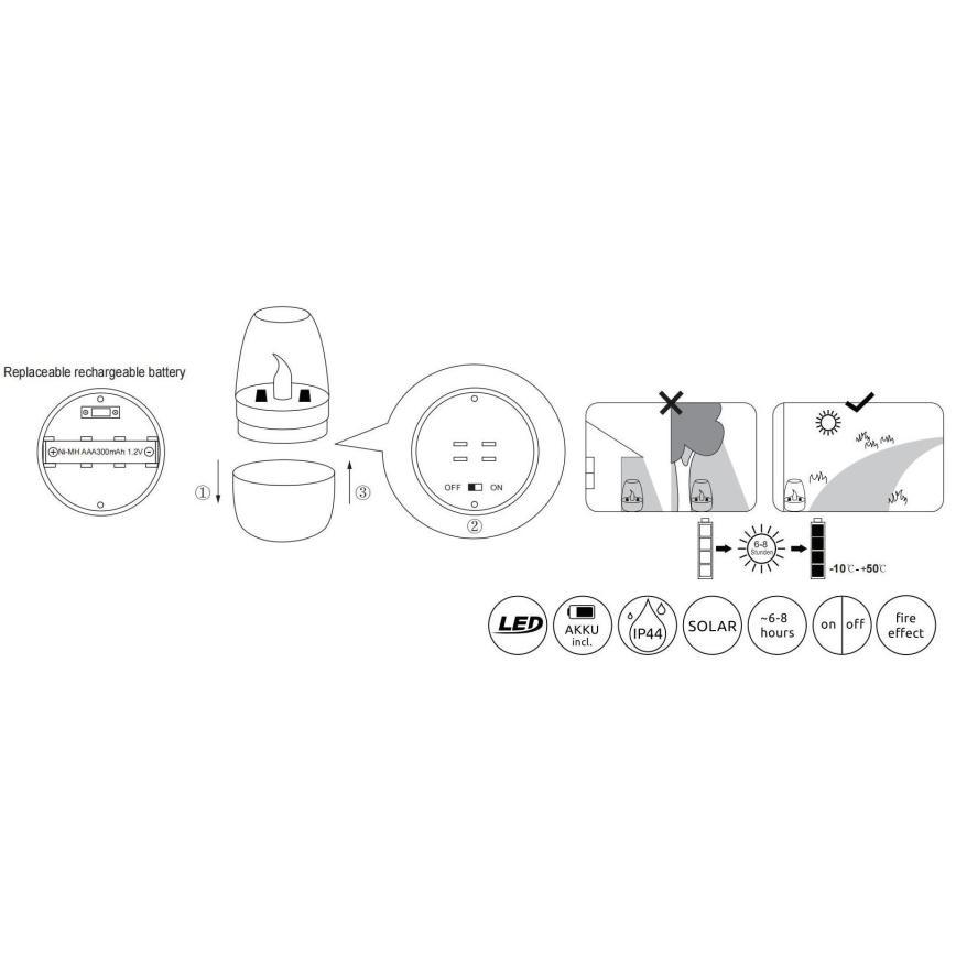 Globo - LED Saules enerģijas lampa LED/0,02W/1,2V 1800K IP44 300 mAh