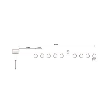 Globo - LED Saules enerģijas virtene 20xLED/0,06W/3,2V 285 cm IP44