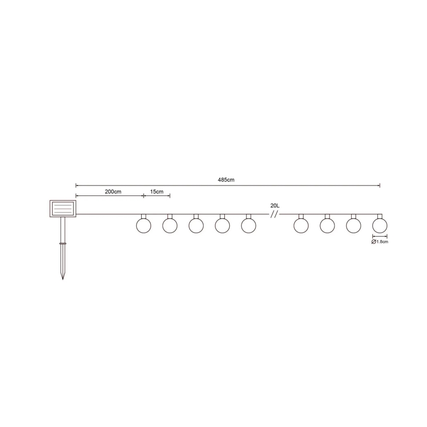 Globo - LED Saules enerģijas virtene 20xLED/0,06W/3,2V 285 cm IP44