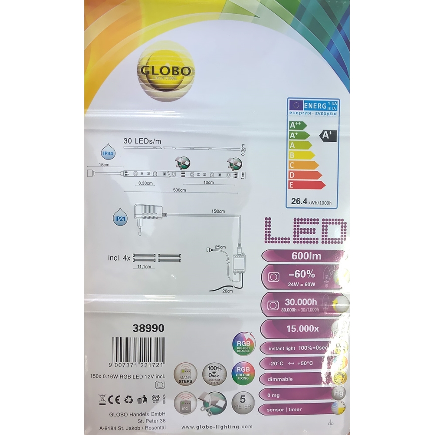 Globo 38990 - RGB LED vannasistabas josla LED BAND 150xLED/0,16W IP44