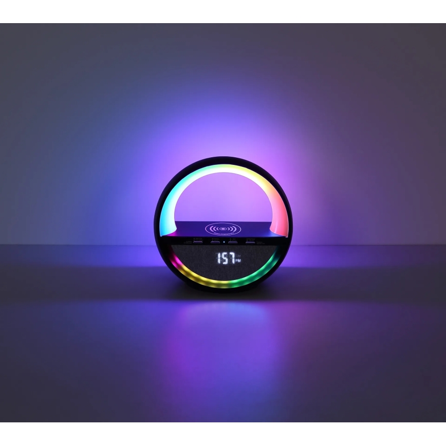Globo - RGB LED skārienjūtīga uzlādējamā galda lampa ar skaļruni un bezvadu QI uzlādi LED/3,5W/5V 1800 mAh